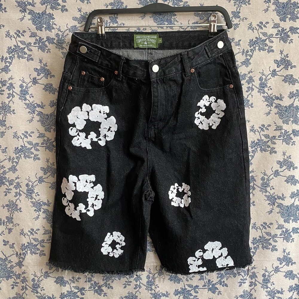 Denim Tears Garland Mid Rise Zip Up Jeans Black